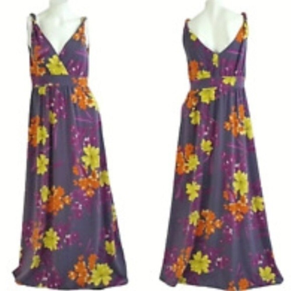 Garnet Hill Long Surplice Knot Floral Maxi Dress M - Picture 3 of 12